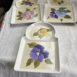 Vintage lot of 3 hand painted snack dishes. Cup and appetizer plates.